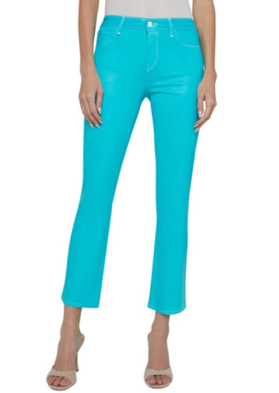 L'Agence Tati High Rise Crop Micro Boot Coated Jean Turquoise Blue size 32